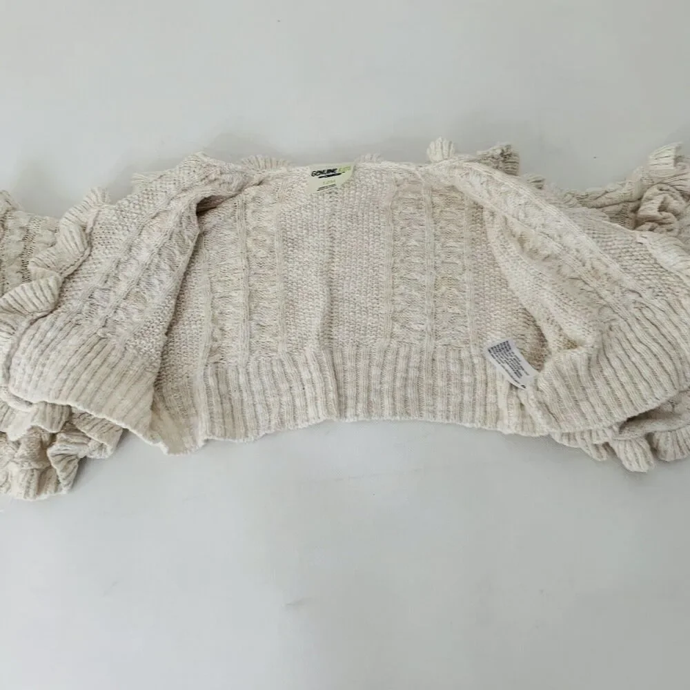 OshKosh Cardigan Sweater Baby Girl 12 Month Ruffle Ivory Beige‎ Crochet Knit